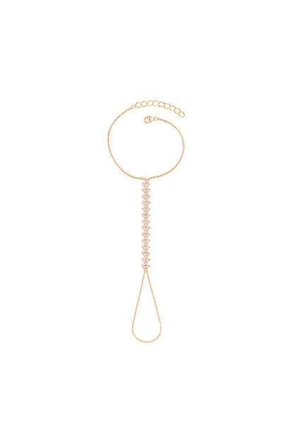 Jewello elegance rose gold plated shimmering white stone stud hath Phool, Panja, adjustable hand chain bracelet for women and girls.
