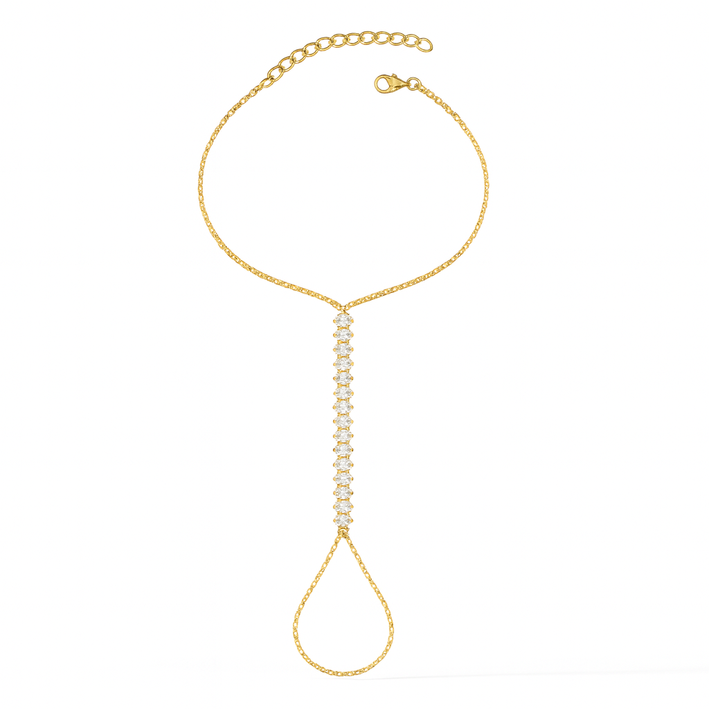 Jewello elegance gold plated with shimmering white stone stud hath Phool, Panja, adjustable hand chain bracelet for women and girls.
