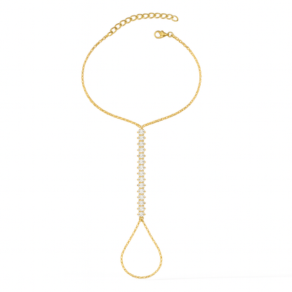 Jewello elegance gold plated with shimmering white stone stud hath Phool, Panja, adjustable hand chain bracelet for women and girls.