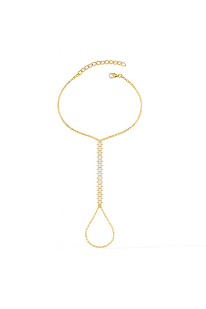 Jewello elegance gold plated with shimmering white stone stud hath Phool, Panja, adjustable hand chain bracelet for women and girls.