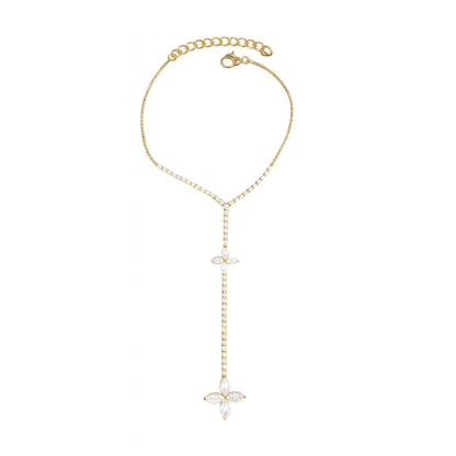 Jewello fashionable gold-plated floral design with shimmering white stone stud hath Phool, Panja, adjustable hand chain bracelet and finger ring for women and girls.