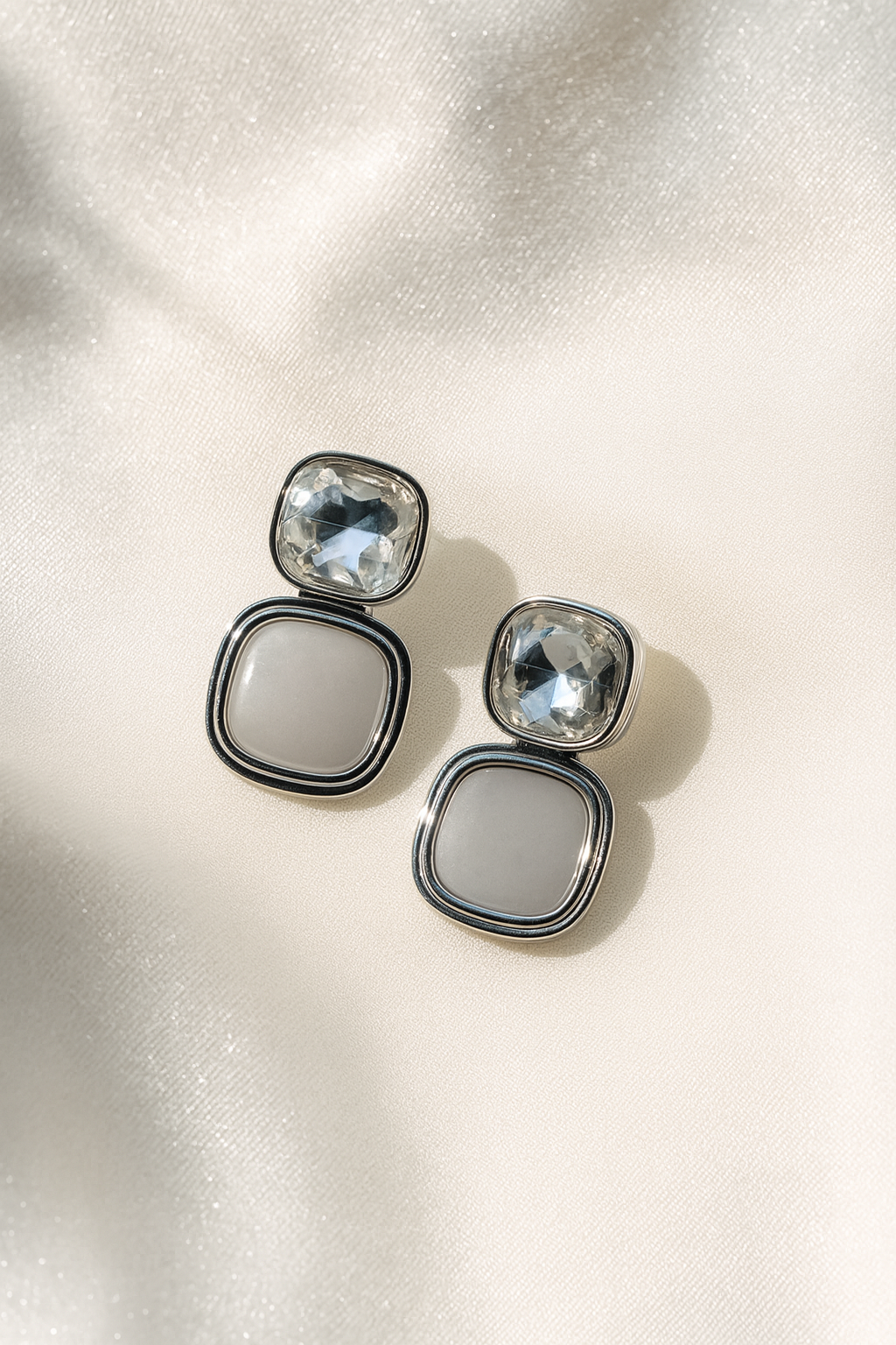 Jewello sterling silver plated and shimmering white stone  stud anti tarnish Korean earring for women and girls.