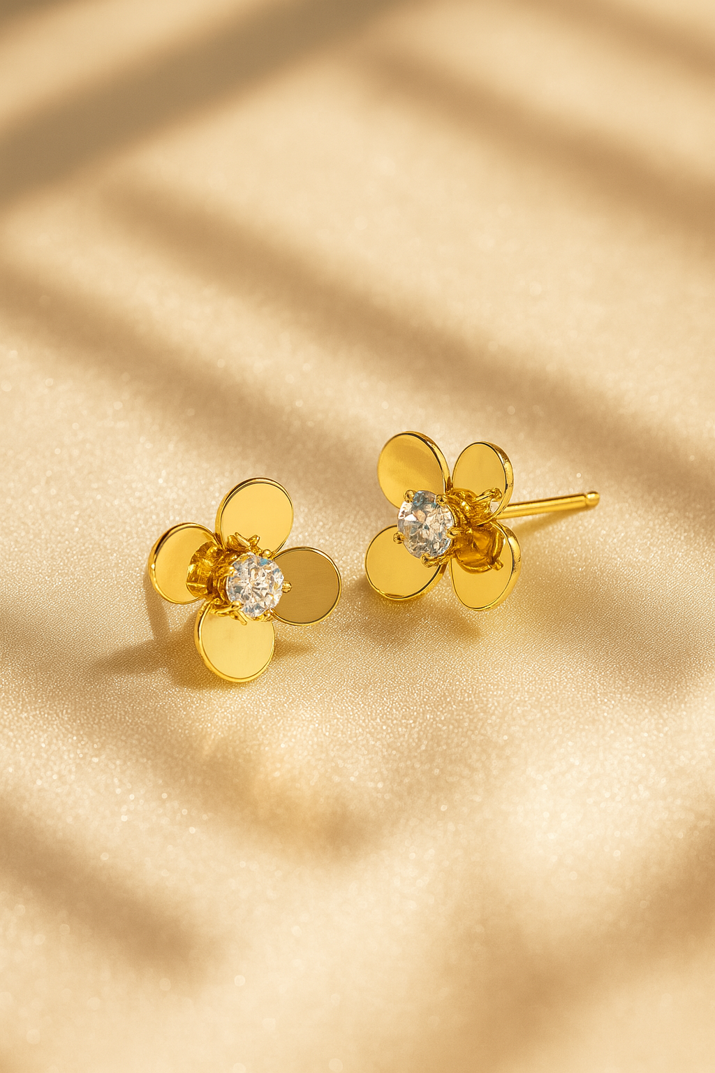 Jewello golden flower shimmering stone stud Korian earring for women and girls.
