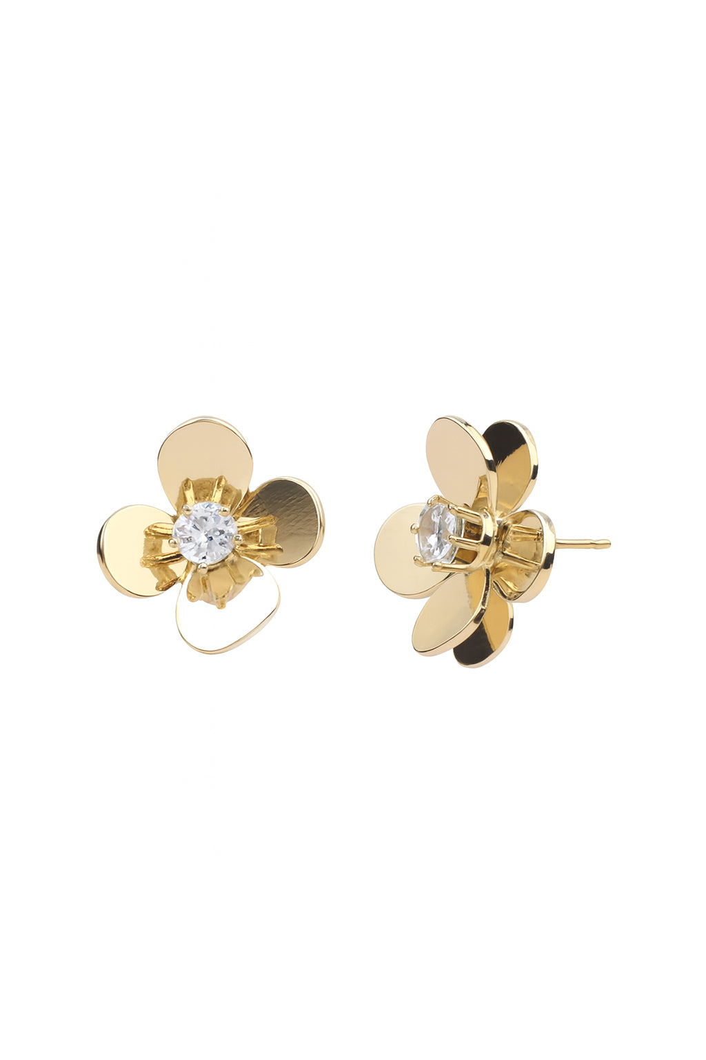 Jewello golden flower shimmering stone stud Korian earring for women and girls.