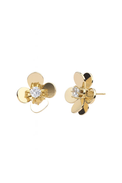 Jewello golden flower shimmering stone stud Korian earring for women and girls.