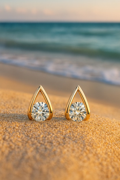 Jewello trendy golden finish and white stone stud Korian earring for women and girls.