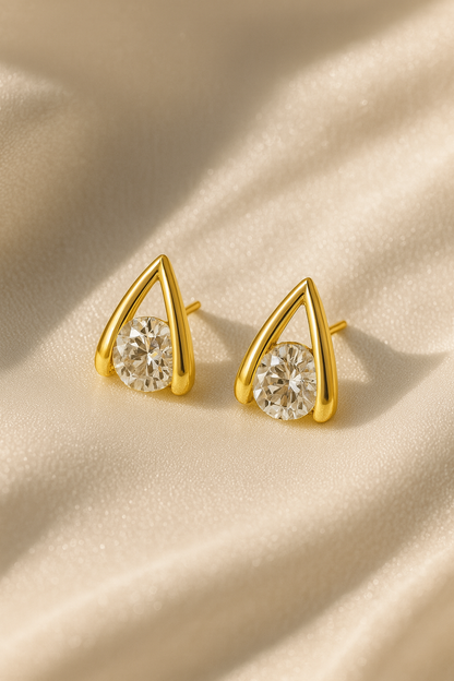 Jewello trendy golden finish and white stone stud Korian earring for women and girls.