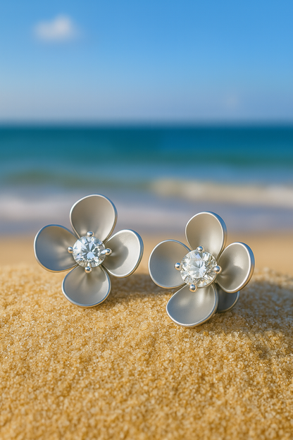 Jewello sterling silver colour flower white stone stud Korian earring for women and girls.
