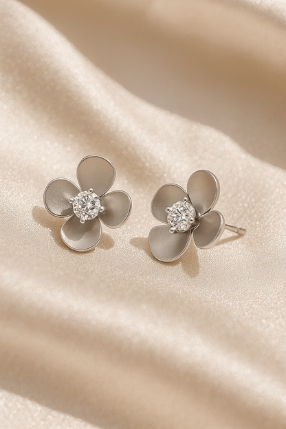Jewello sterling silver colour flower white stone stud Korian earring for women and girls.