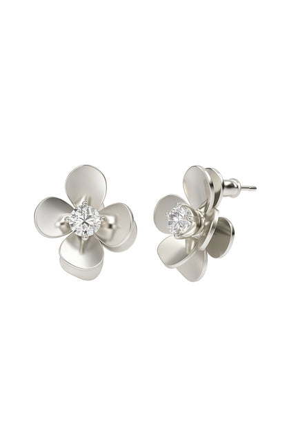 Jewello sterling silver colour flower white stone stud Korian earring for women and girls.