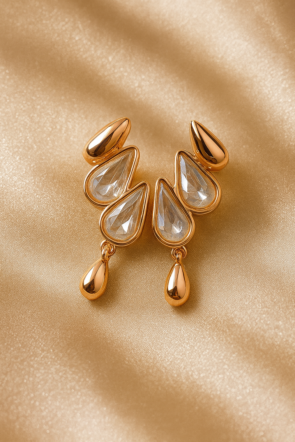 Jewello sterling fancy rose gold plated and drop shape stone stud Korian earring for women and girls.