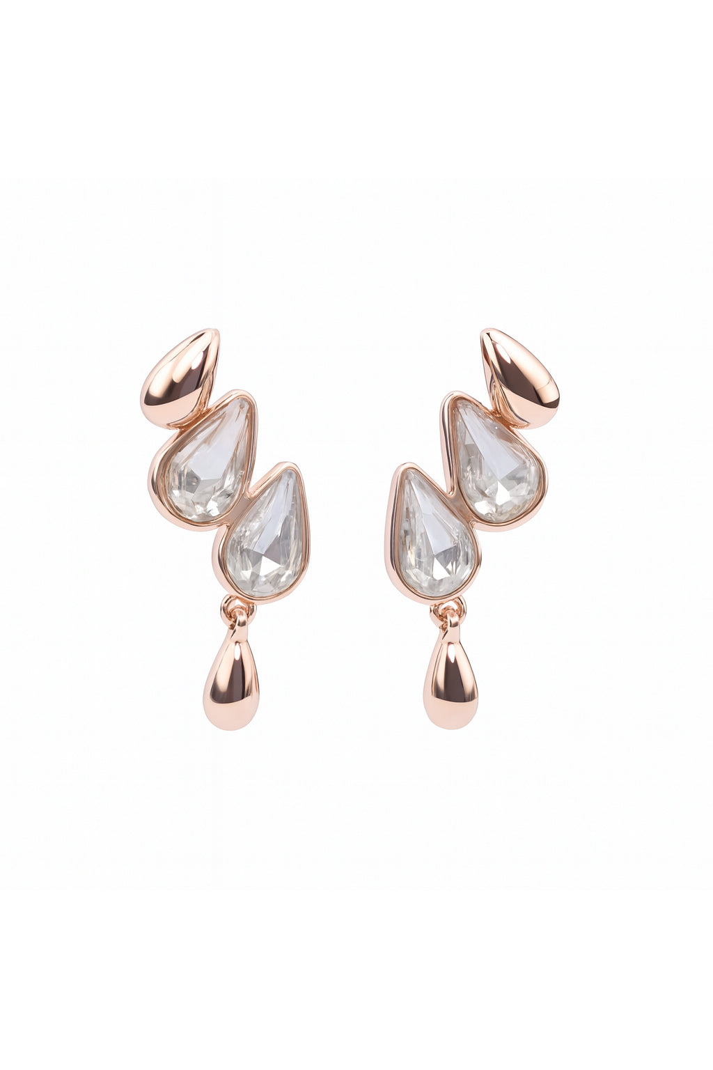 Jewello sterling fancy rose gold plated and drop shape stone stud Korian earring for women and girls.
