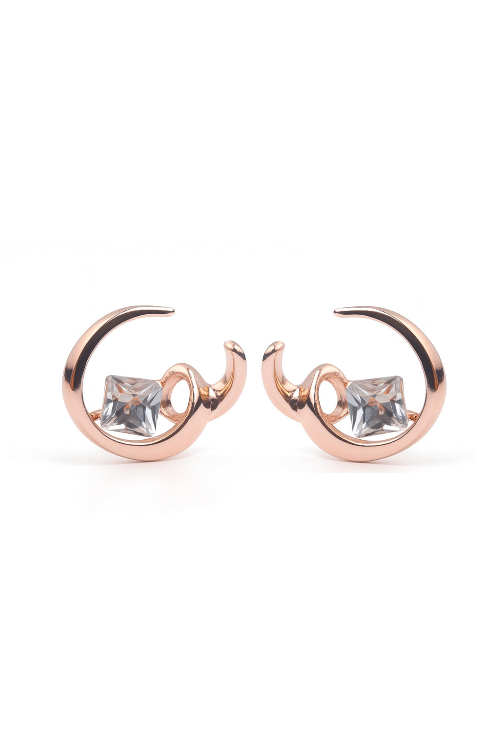 Jewello alluring rose gold finish with shimmering white stone stud Korean earring for women and girls.