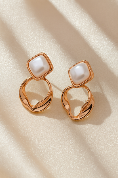 Jewello fashionable rose gold finish with square pearl stud Korian earring for women and girls.