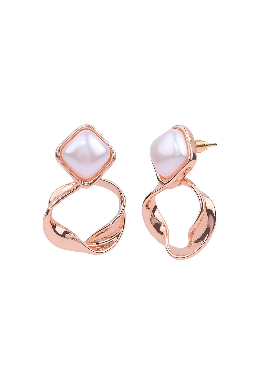 Jewello fashionable rose gold finish with square pearl stud Korian earring for women and girls.