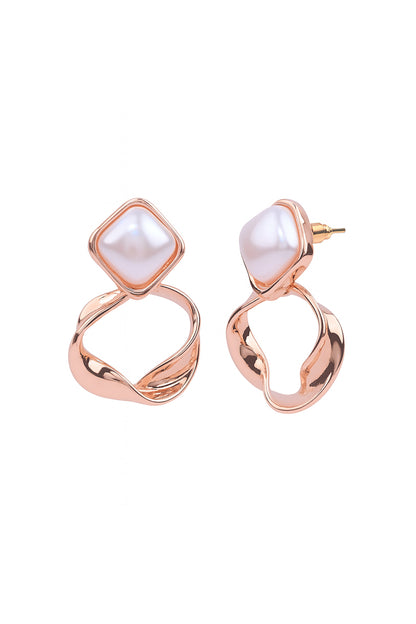 Jewello fashionable rose gold finish with square pearl stud Korian earring for women and girls.
