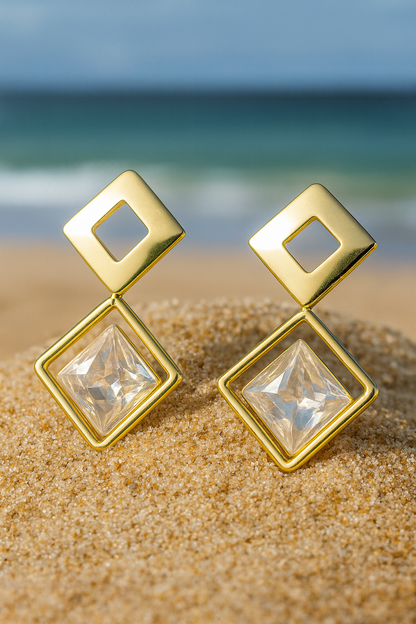 Jewello trendy dainty golden plated square shape Korian earring for women and girls.