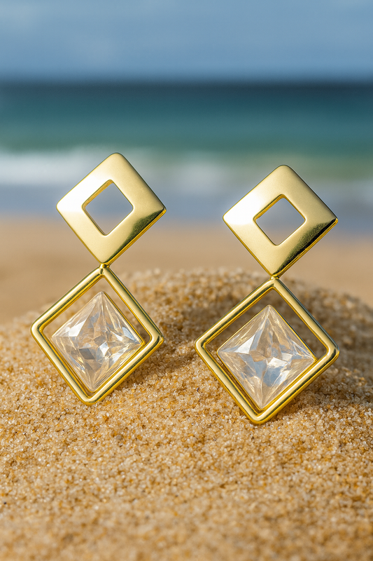 Jewello trendy dainty golden plated square shape Korian earring for women and girls.