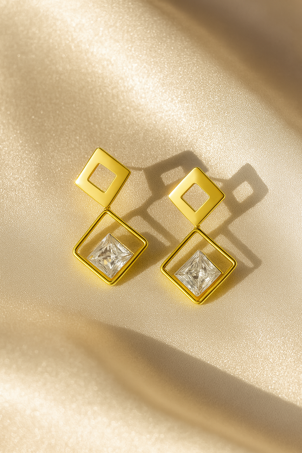 Jewello trendy dainty golden plated square shape Korian earring for women and girls.