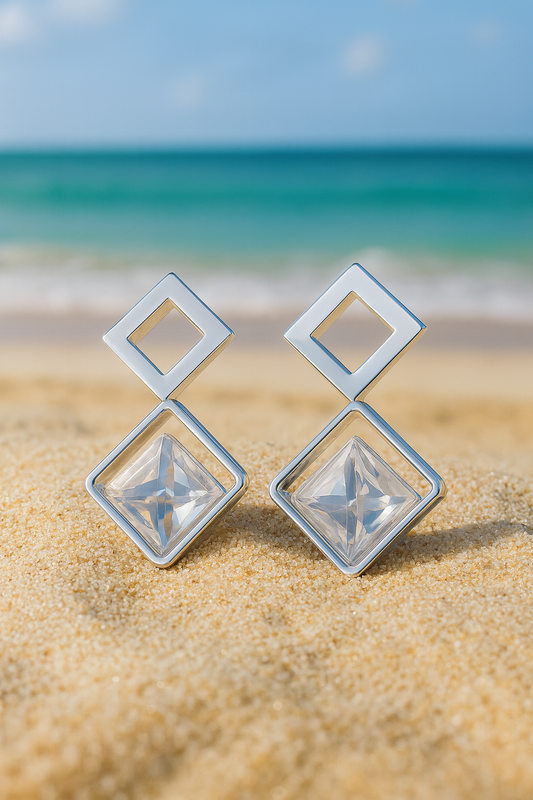 Jewello dainty silver finish with square stone stud Korean earring for women and girls.