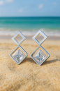 Jewello dainty silver finish with square stone stud Korean earring for women and girls.