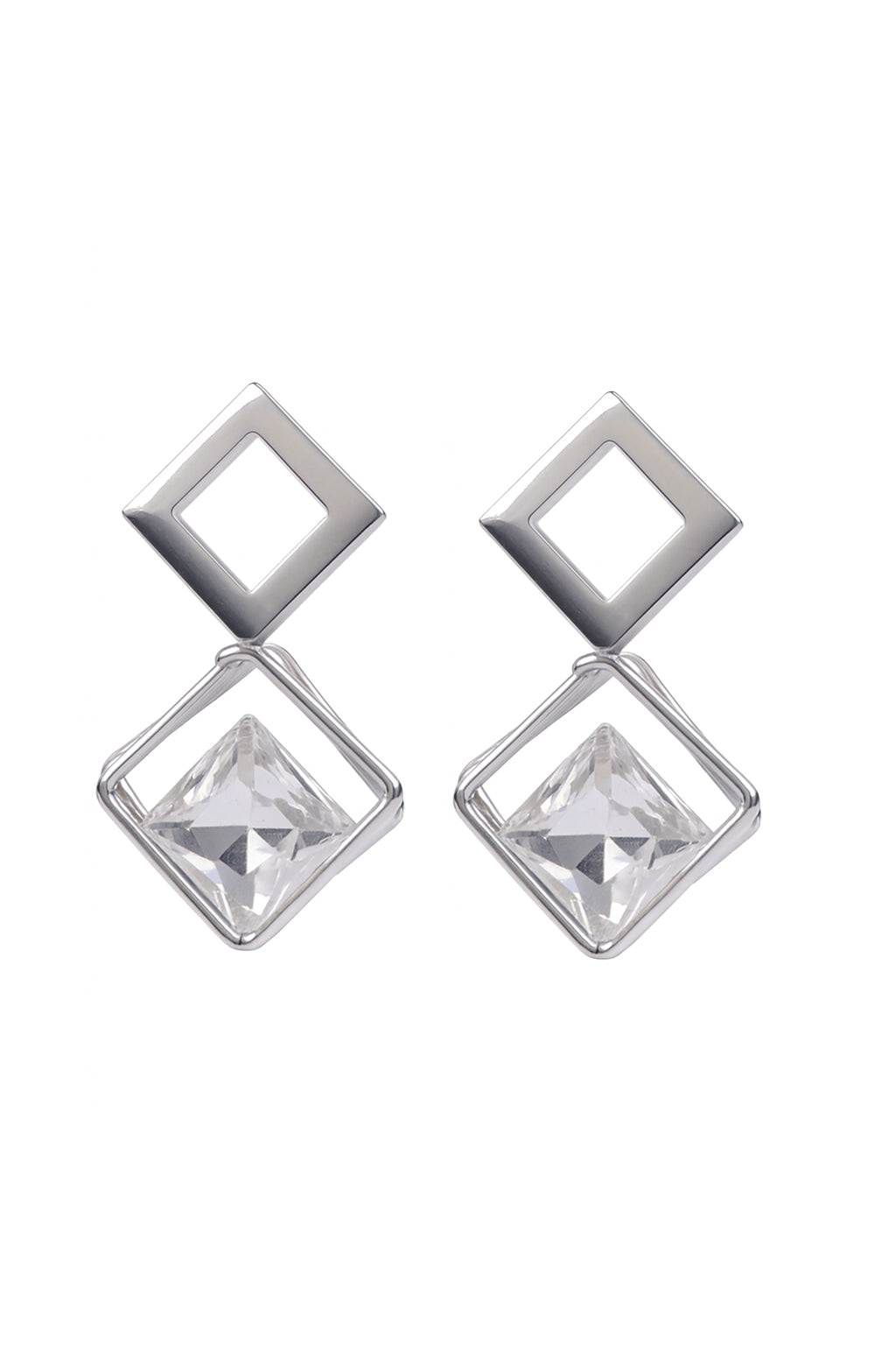 Jewello dainty silver finish with square stone stud Korean earring for women and girls.