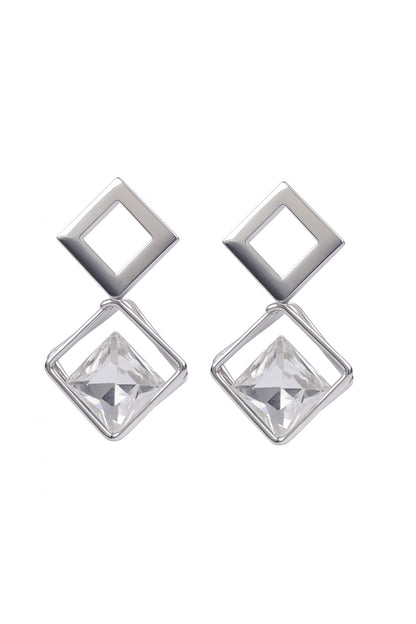 Jewello dainty silver finish with square stone stud Korean earring for women and girls.