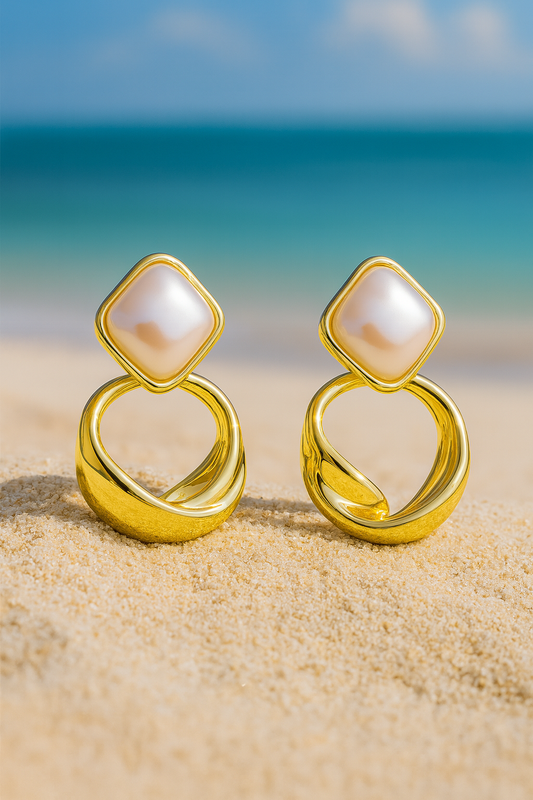 Jewello sterling golden plated and pearl stud Korean earring for women and girls.