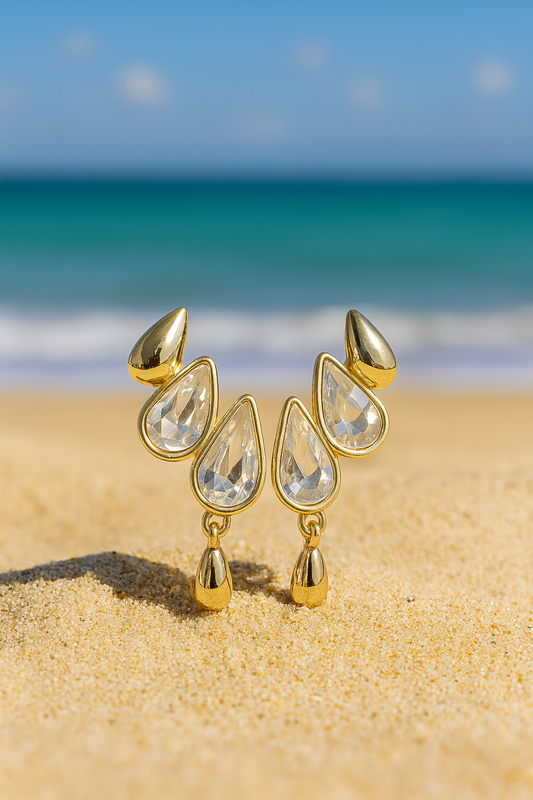 Jewello sterling stylish  golden finish drop design Korean earrings for women and girls.