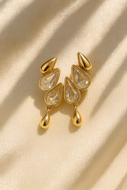 Jewello sterling stylish  golden finish drop design Korean earrings for women and girls.