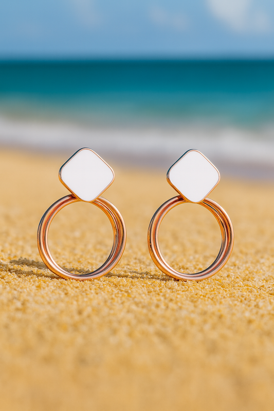 Jewello elegant rose gold circle earring with pearl accent Korean earring gift for women and girls.