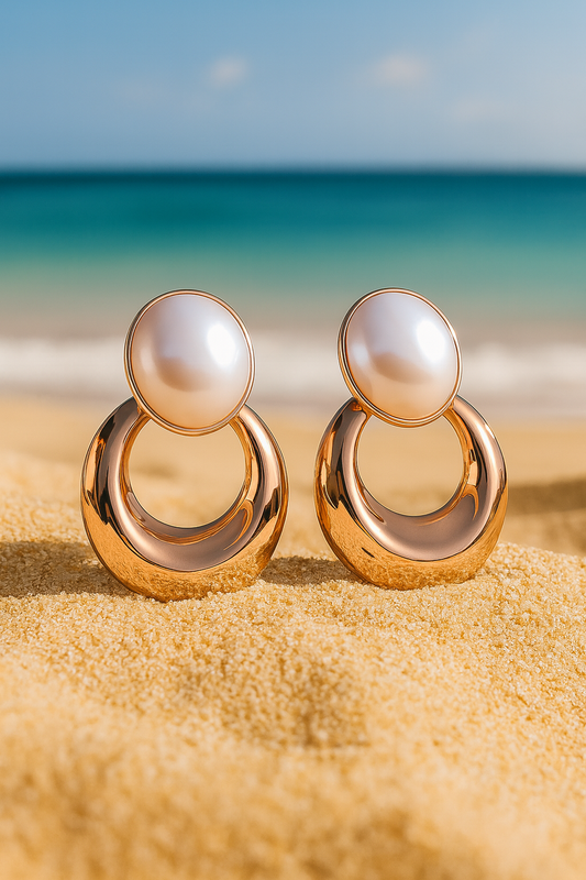 Jewello alluring dainty rose gold plated with oval pearl stud anti tarnish Krean earring for women and girls.
