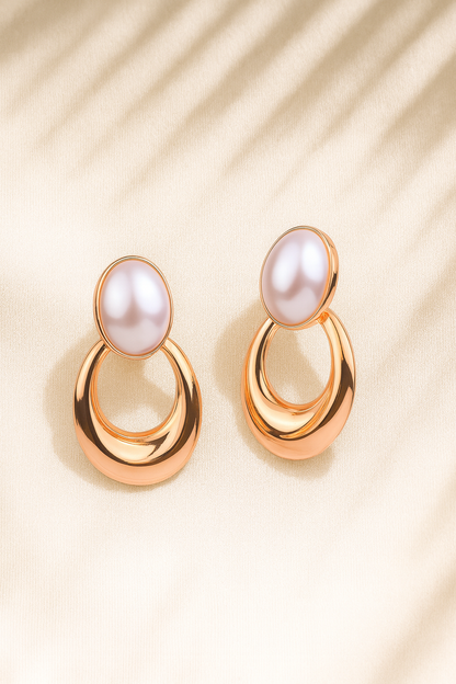 Jewello alluring dainty rose gold plated with oval pearl stud anti tarnish Krean earring for women and girls.