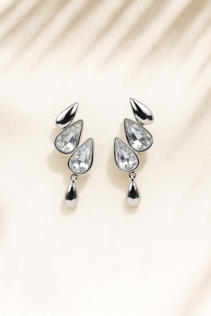Jewello sterling silver plated droplet stone stud anti tarnish Korean earring for women and girls. Gift for her.