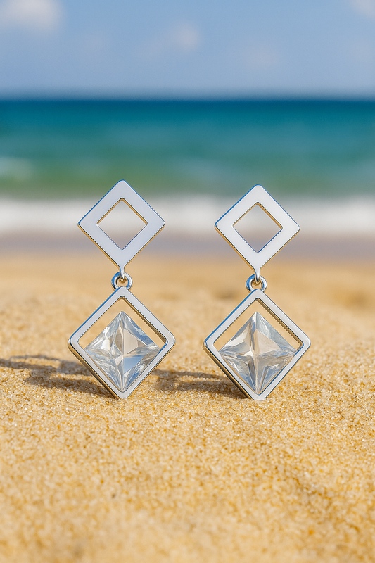 Jewello dainty earring silver plated square shape stone stud Korean earring for women and girls.