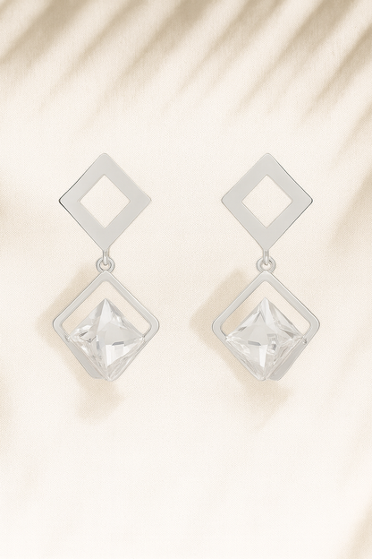 Jewello dainty earring silver plated square shape stone stud Korean earring for women and girls.
