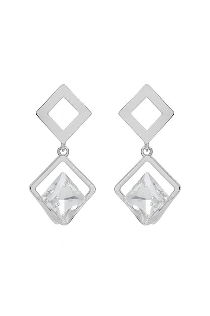 Jewello dainty earring silver plated square shape stone stud Korean earring for women and girls.