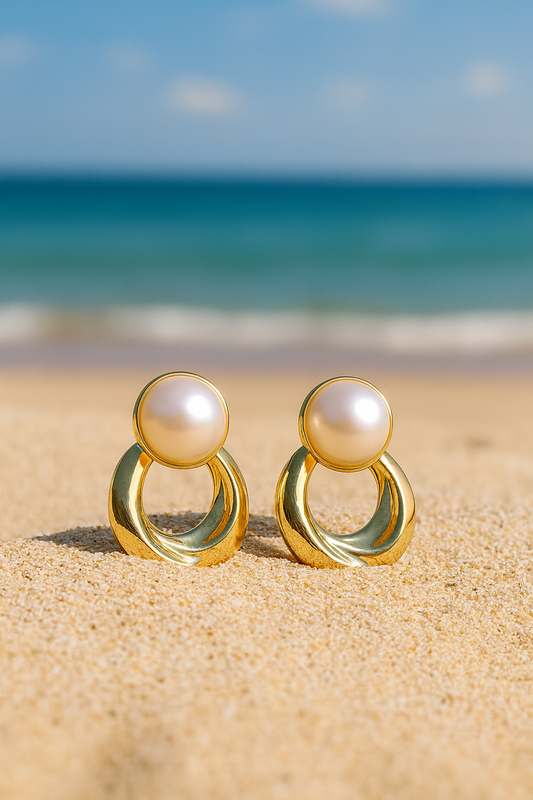 Jewello Elegant Gold-Plated with oval pearl stud Korean Earrings for women & girls.