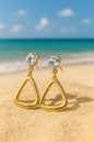 Jewello stylish golden plated tringle shape and drop shape stone stud anti tarnish earring for women and girl.