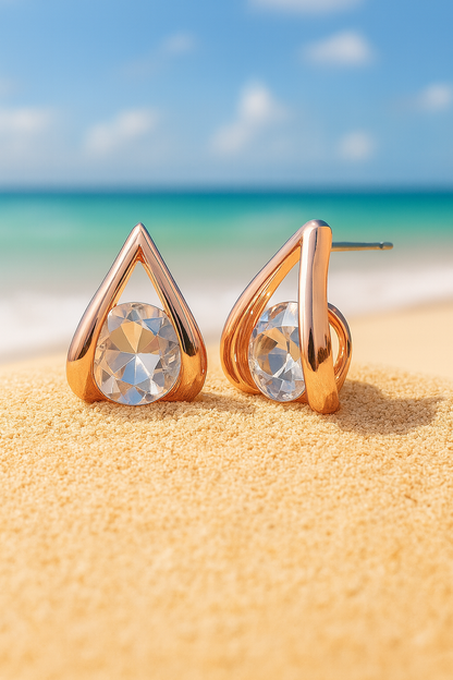 Jewello  dainty rose gold finish with droplet design anti tarnish Korean earring for women and girls.
