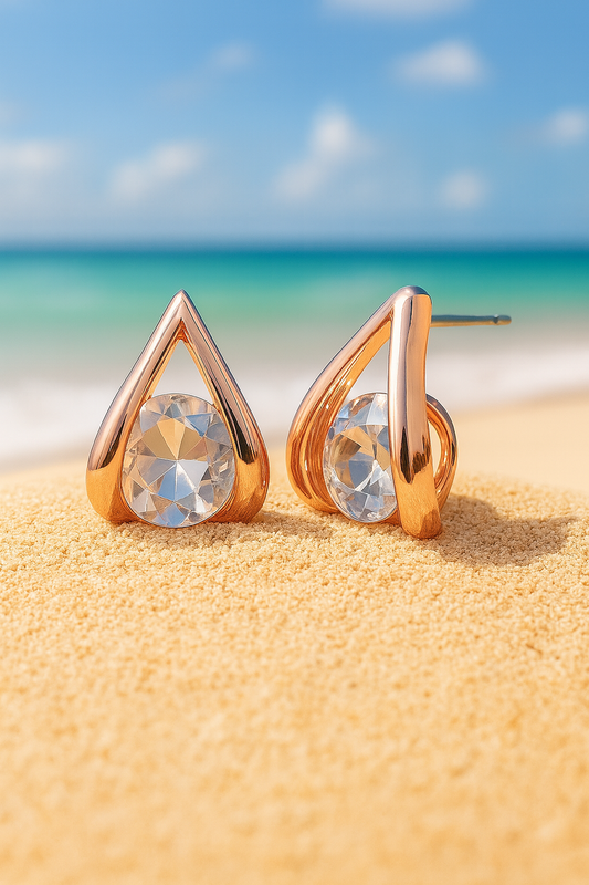 Jewello  dainty rose gold finish with droplet design anti tarnish Korean earring for women and girls.