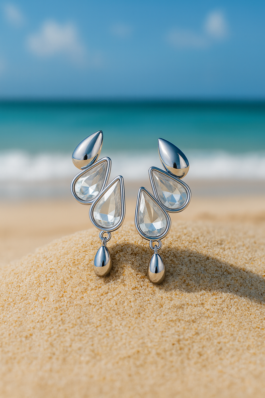 Jewello sterling silver plated droplet stone stud anti tarnish Korean earring for women and girls. Gift for her.