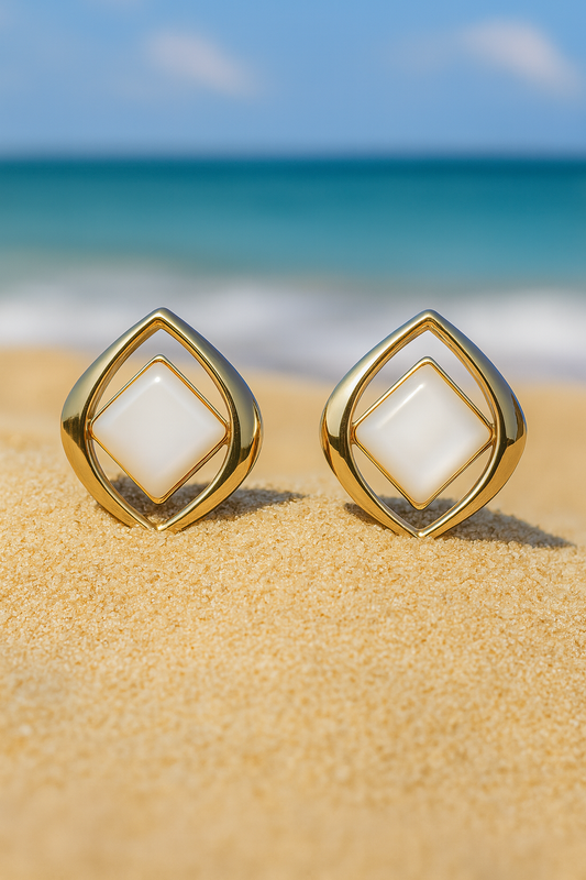 Jewello dainty sterling gold plated square design anti tarnish earring for women and girls.
