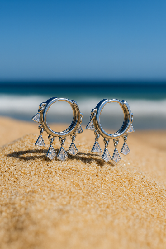 Jewello gorgeous silver-plated ring designer hanging with tringle shape stone anti tarnish Korean earring for women and girls.