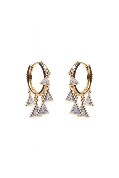 Jewello elegant gold-plated ring designer with hanging a triangle shape stone anti tarnish Korean earring for women and girls.