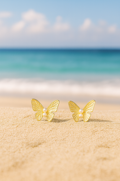 Jewello elegant sterling gold plated butterfly design anti tarnish Korean earring for women and girls.