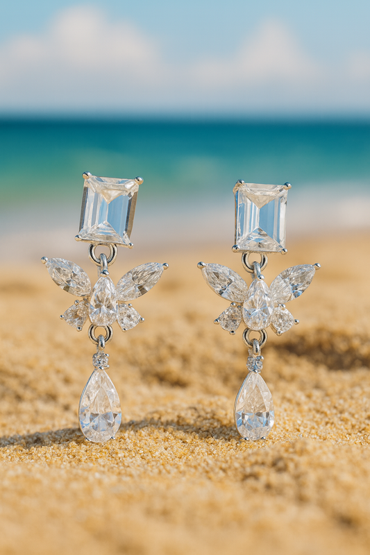 Jewello delicate silver-plated butterfly design with studded shimmering white stone anti tarnish earring for women and girls.