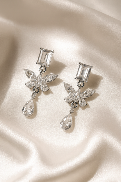 Jewello delicate silver-plated butterfly design with studded shimmering white stone anti tarnish earring for women and girls.