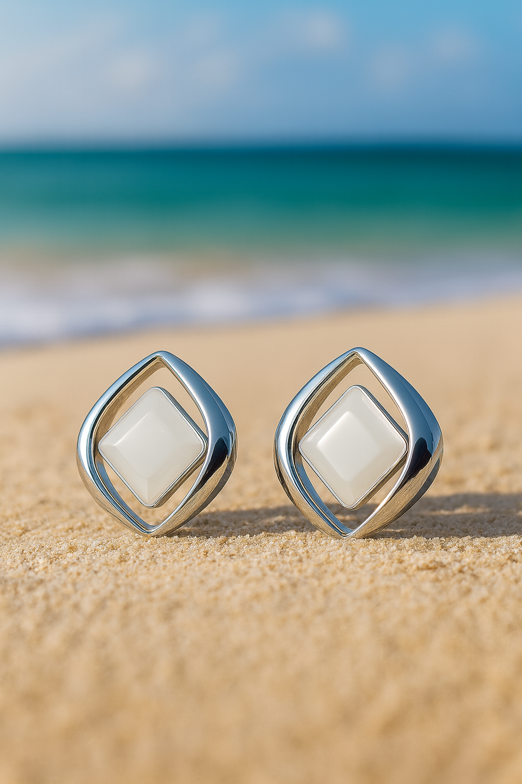 Jewello  stylish dainty silver-plated square design anti tarnish Korean earring for women and girls.