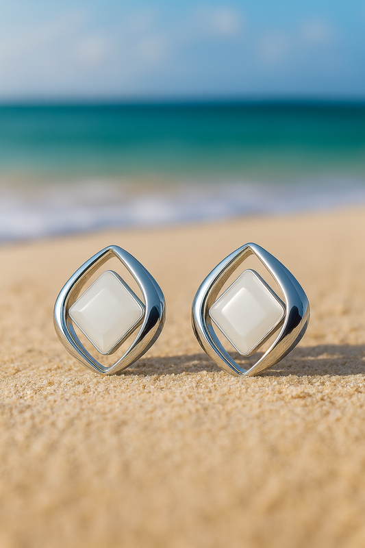 Jewello  stylish dainty silver-plated square design anti tarnish Korean earring for women and girls.